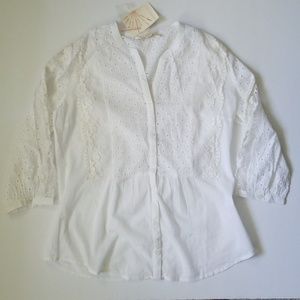 NWT BOSTON PROPER Eyelet Blouse - White XXS